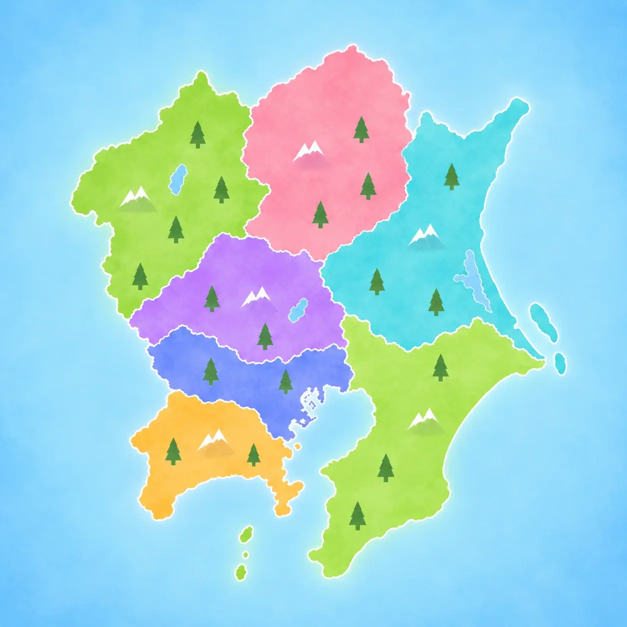 関東 7 都県を県ごとに塗り分けた地図